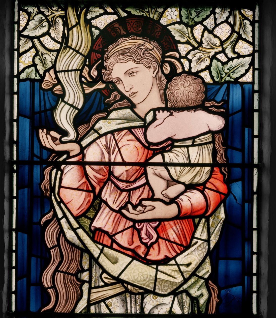 Birmingham, Ward End, St Margaret, Morris & Co., Edward Burne-Jones, John Henry Dearle (1859-1932), Charity, detay, 1902, Stokes by Edward Coley and Dearle Burne-Jones