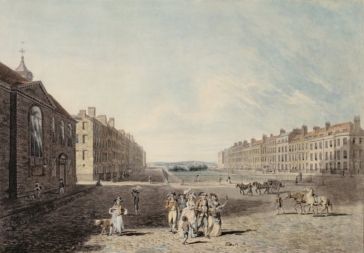 Queen Square, Londra, 1786 (dokuma kağıt üzerine grafit üzerine wc ve kalem ve mürekkep) by Edward Dayes
