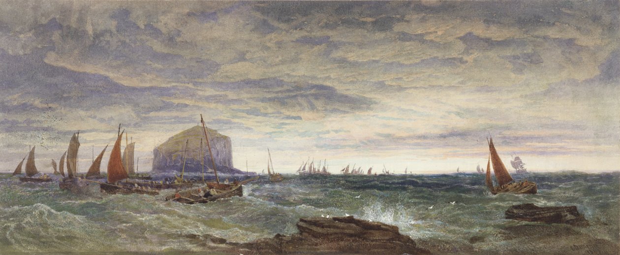 The Bass Rock at Dawn, 1855 (wc und bodycolour over graphite on paper) by Edward Duncan
