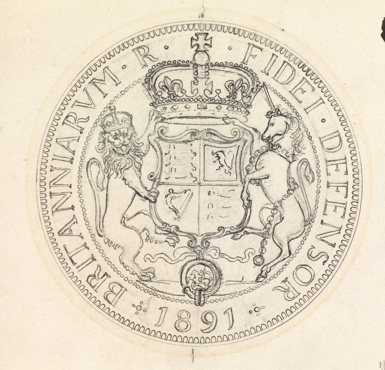 Florin ve Shilling için iki tasarım çizimi, 1891 by Edward John Poynter