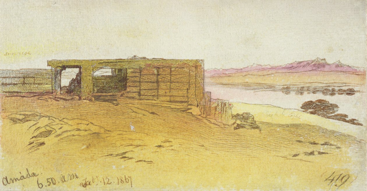 Amada, 6:50am, 12 Şubat 1867,(grafit üzeri wc ile kalem ve kahverengi mürekkep) by Edward Lear