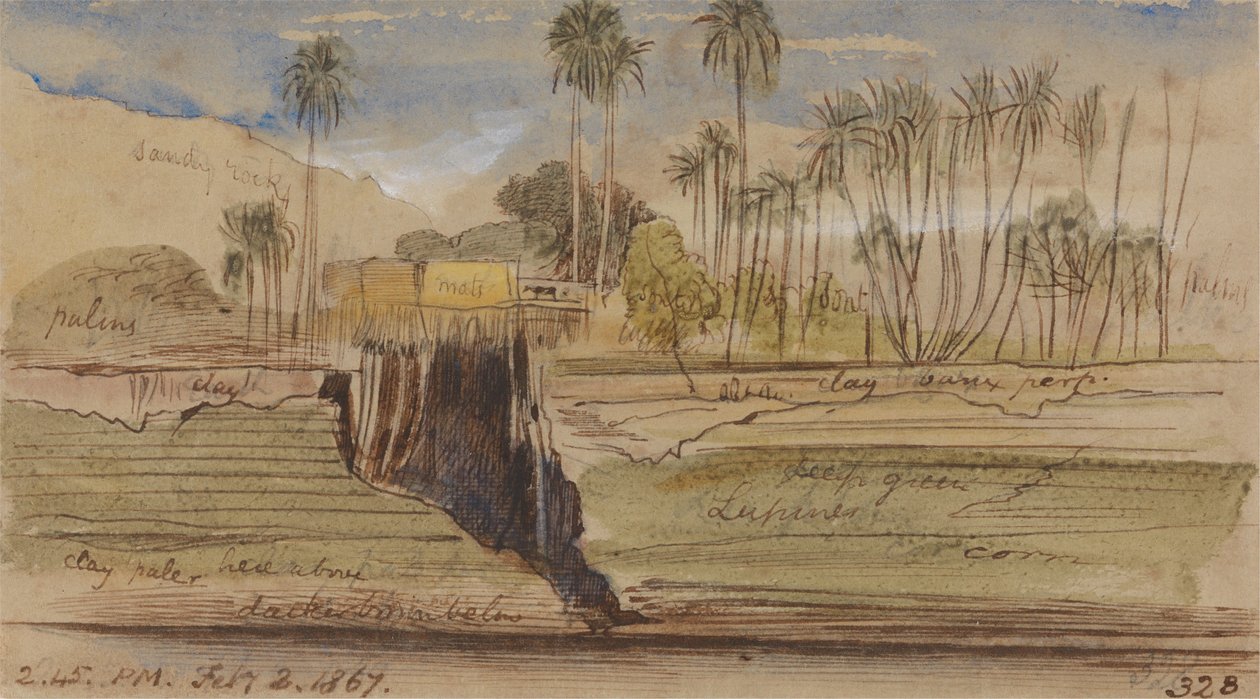 Ibreem ve Wady Halfeh arasında, 2-45 pm, 2 Şubat 1867 (328) by Edward Lear