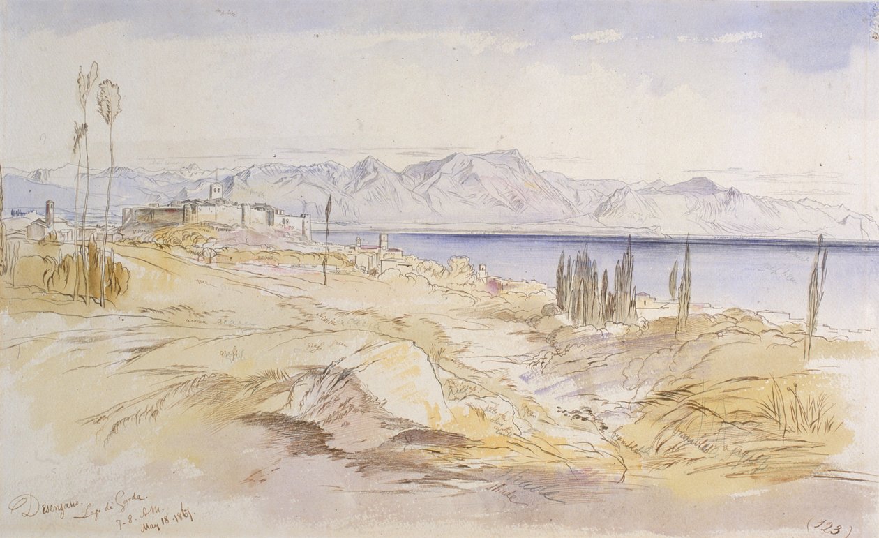 Desenzano, Garda Gölü, 1867 (dokuma kağıt üzerine mürekkep ve tuvalet) by Edward Lear
