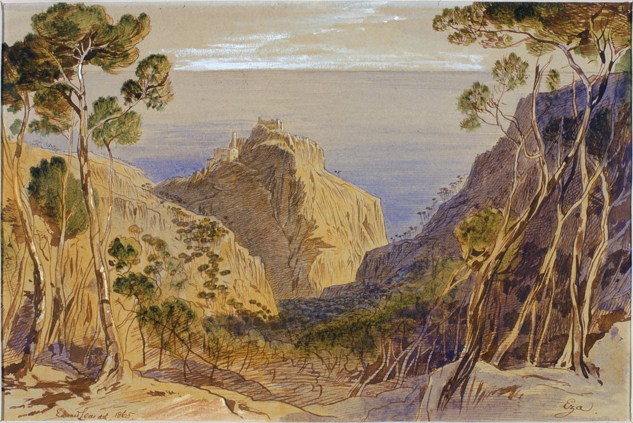 Eza, Fransa, 1865 (kağıt üzerinde mürekkep ve wc) by Edward Lear