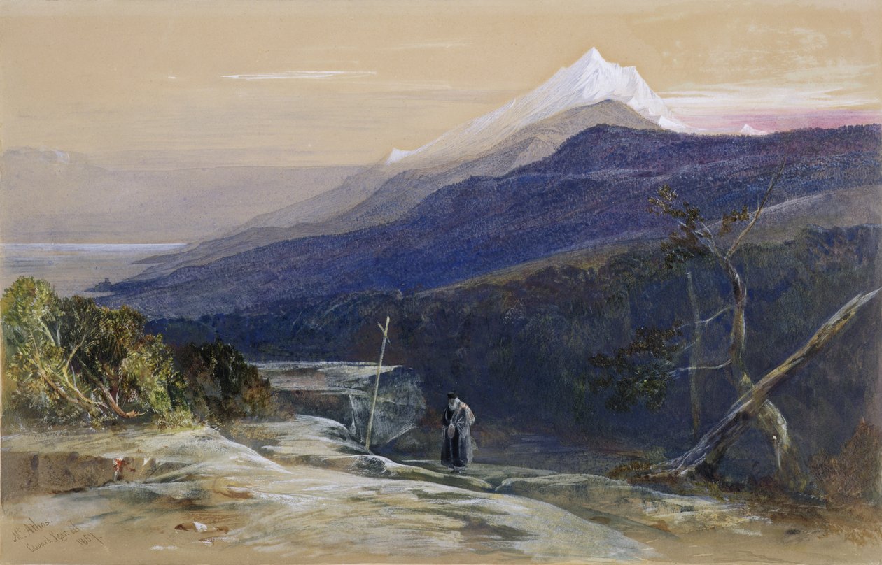 No.0950 Athos Dağı, 1857 (wc, guaş ve tebeşir) by Edward Lear