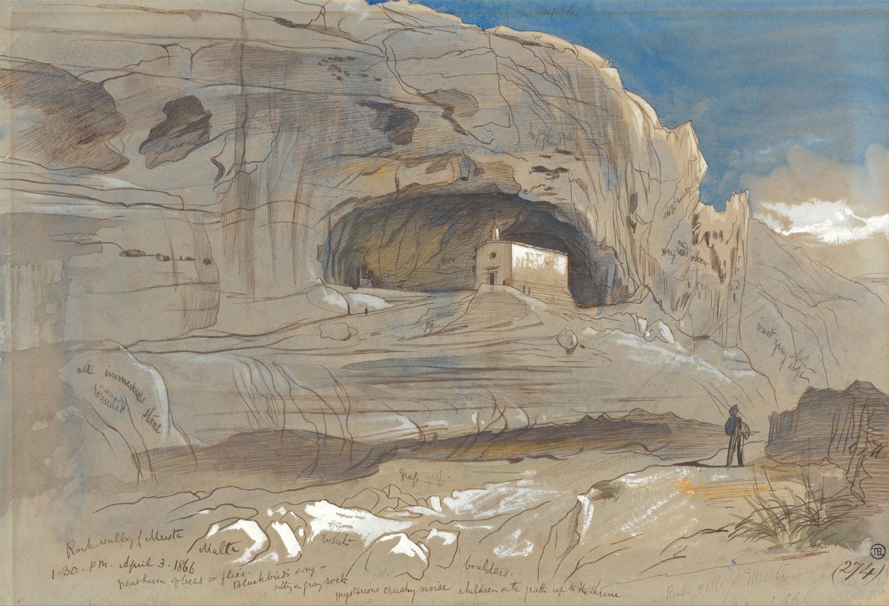 Rocky Valley of Mosta, Malta, 1-30 pm. (3 Nisan 1866) by Edward Lear