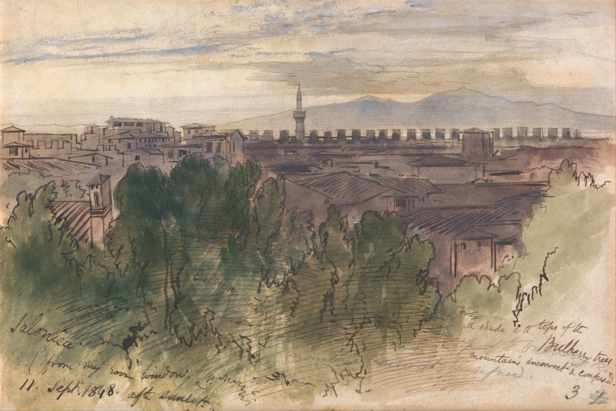 Selanik, Odamın Penceresinden, 11 Eylül 1848, Gün Batımından Sonra by Edward Lear