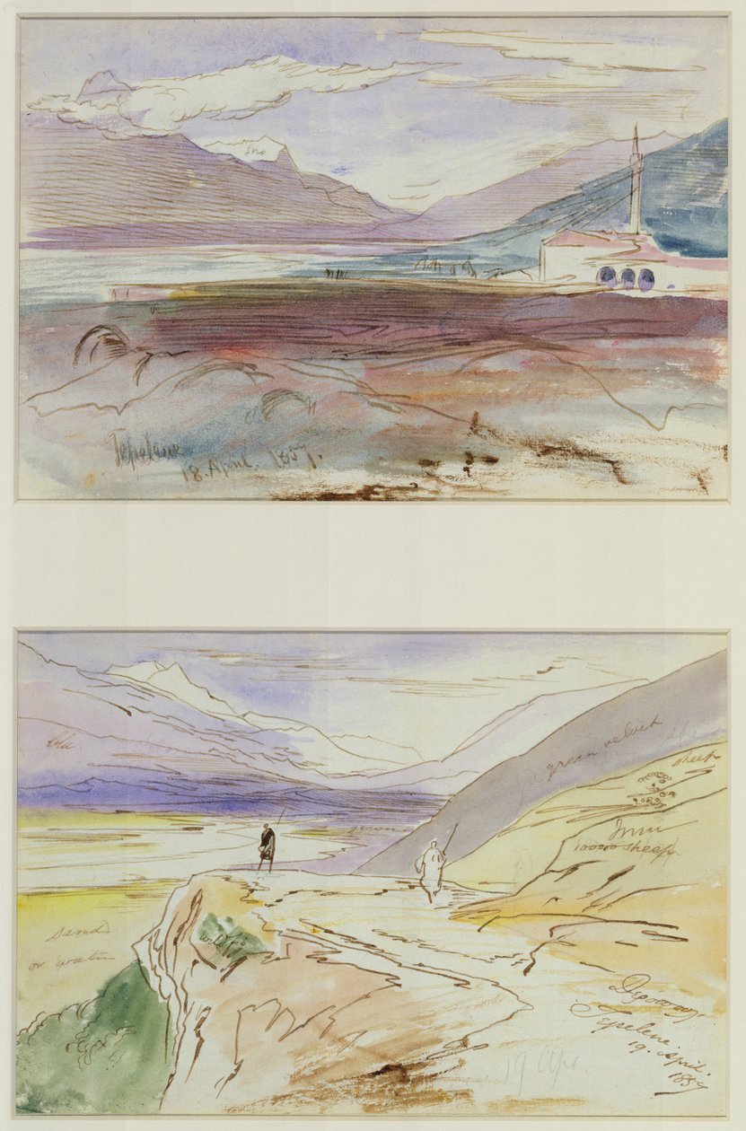 Tepelene, 1857 (gemiye serilmiş dokuma kağıt üzerine kalem, mürekkep ve wc) by Edward Lear