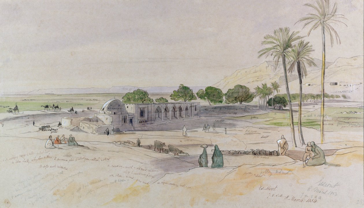 The Wadi, Es-Sioot, Mısır, 1854 (wc, kalem ve mürekkep) by Edward Lear