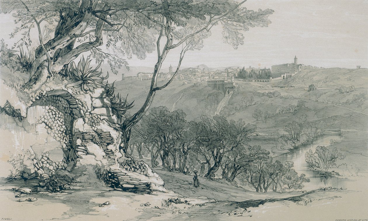 Roma ve çevresinden manzaralar: Mecaenass villalı Tivoli by Edward Lear