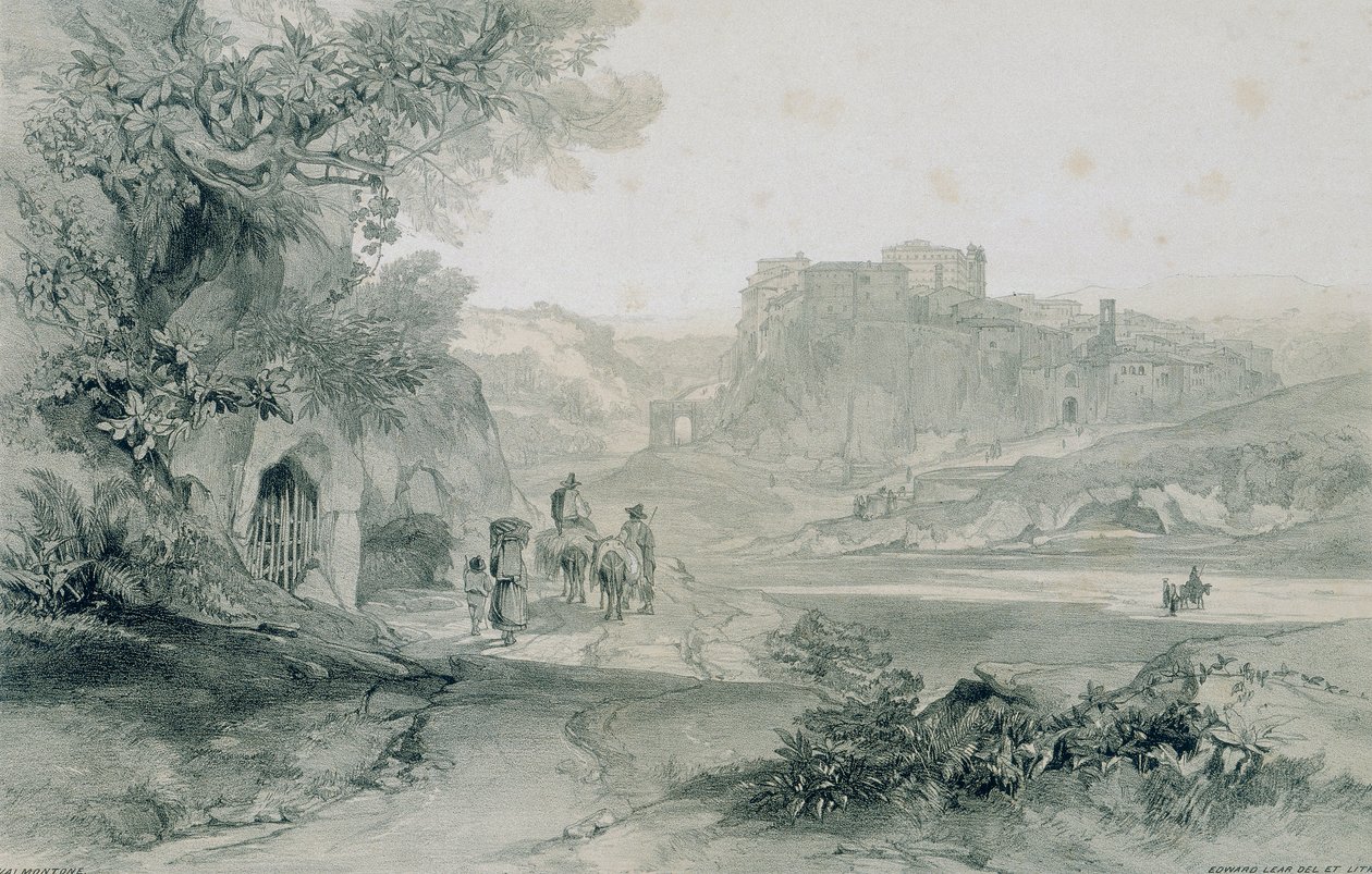 Roma ve çevresindeki manzaralar: Valmontone şehri ve sarayı by Edward Lear