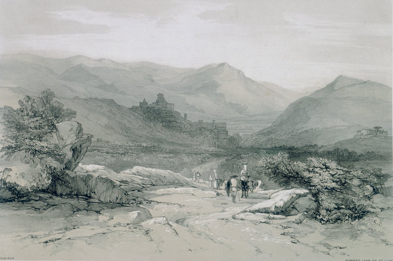 Roma ve çevresindeki manzaralar: Subiaco kasabası ve vadisi by Edward Lear