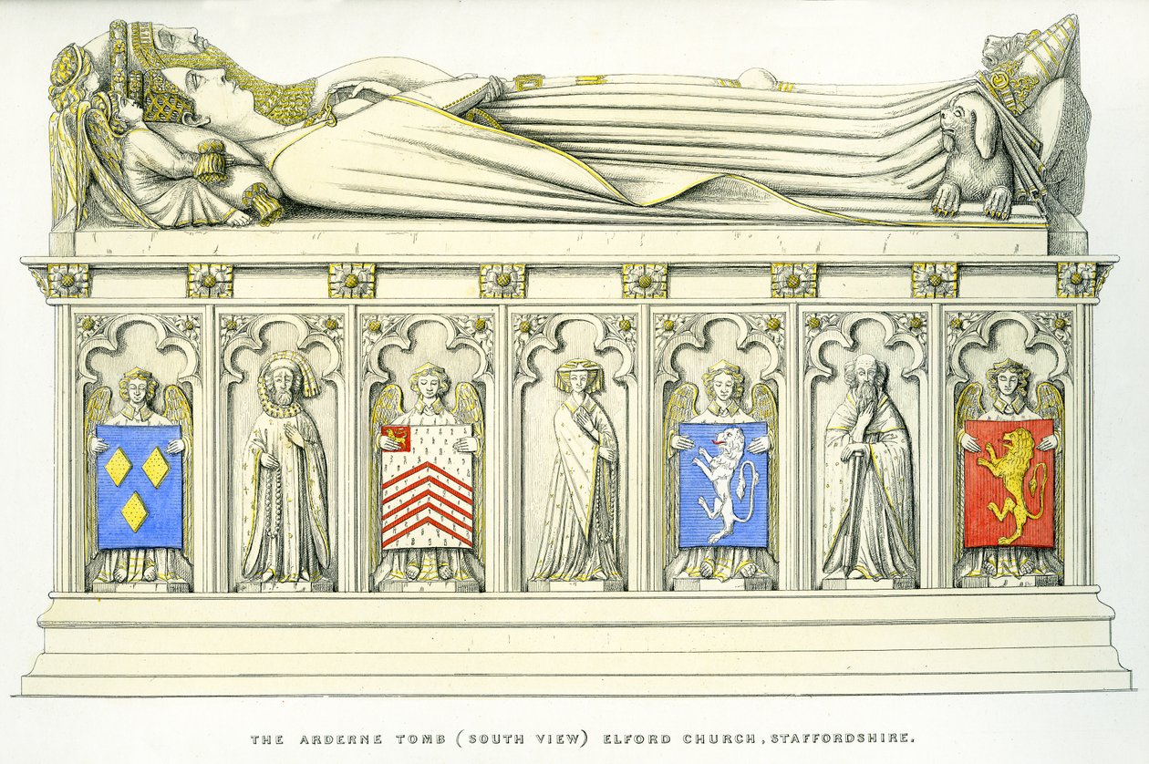 Arderne Tomb, St. Peter Kilisesi, Elford, Staffordshire, İngiltere, 1848-9 (el renkli gravür) (ayrıca bkz. 741543 ve 779744) by Edward M. Richardson
