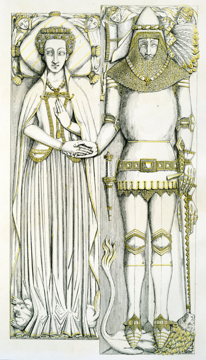 Arderne Tomb, St. Peter Kilisesi, Elford, Staffordshire, İngiltere, 1848-9 (el renkli gravür) (ayrıca bkz. 779743 ve 779744) by Edward M. Richardson