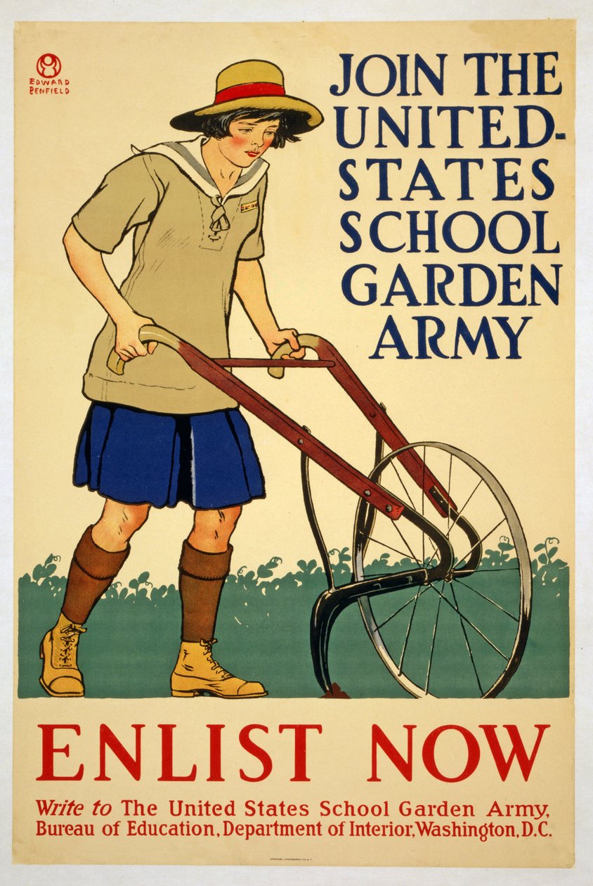 Amerika Birleşik Devletleri Okul Bahçe Ordusu'na katılın - Hemen kayıt olun, 1918 by Edward Penfield