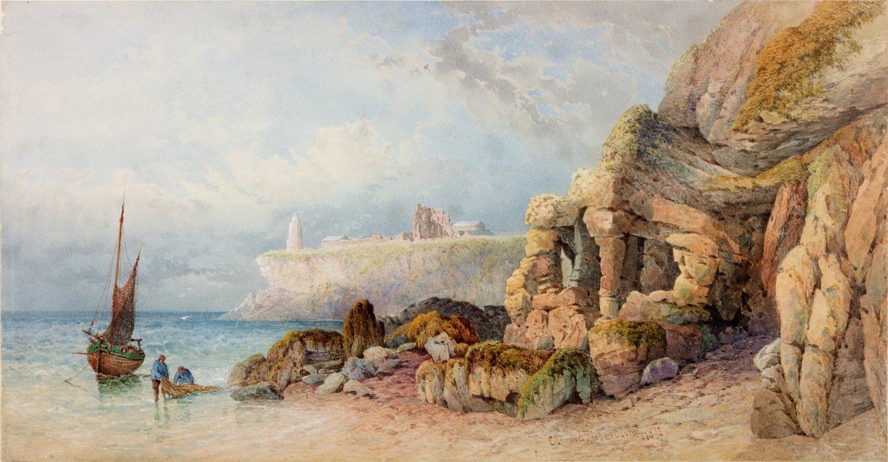 Kuzeyden Tynemouth Manastırı ve Deniz Feneri (gövde rengi) by Edward Richardson