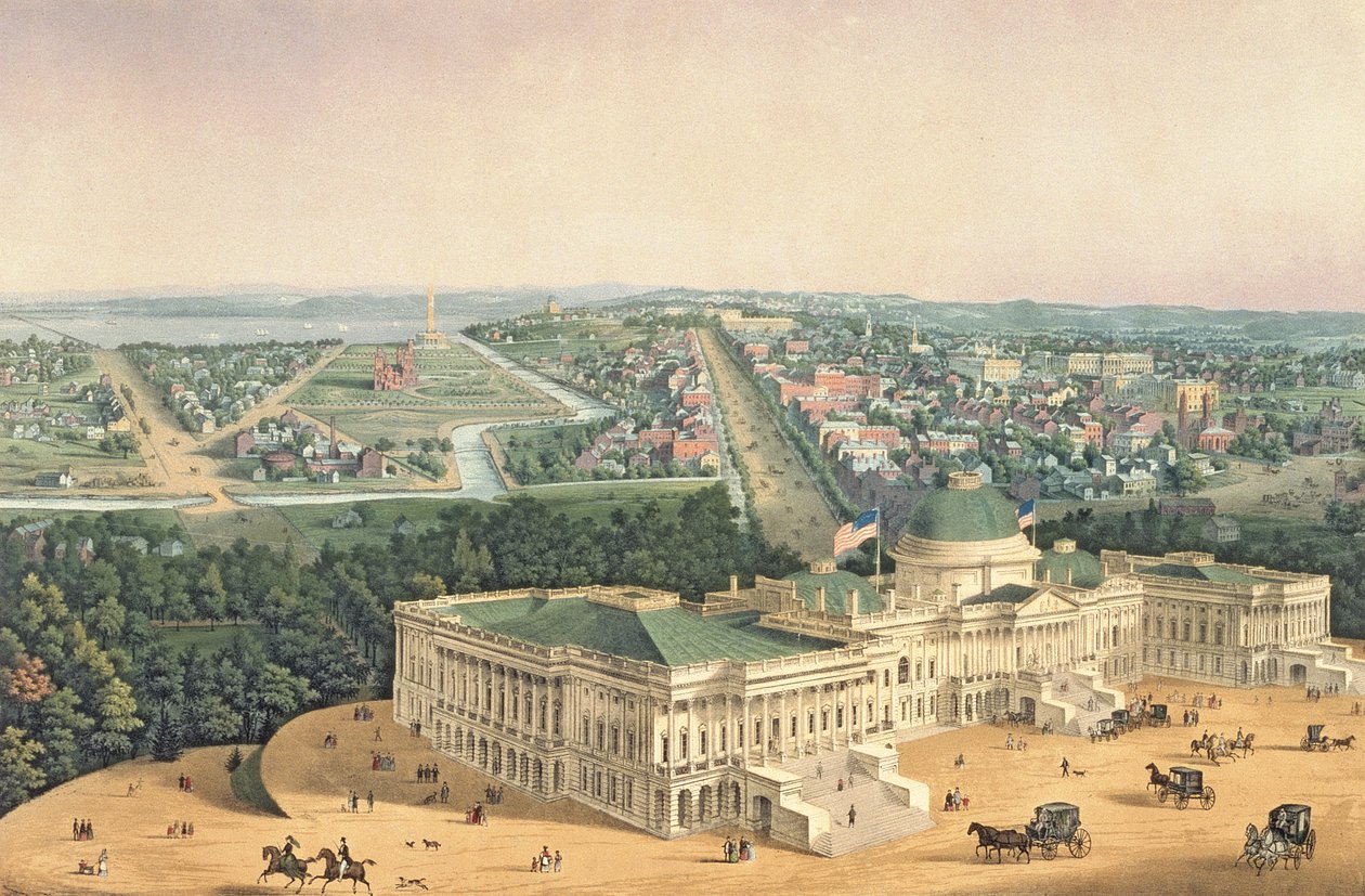 Washington manzarası, pub. E. Sachse und Co., 1852 (renkli taş) by Edward Sachse