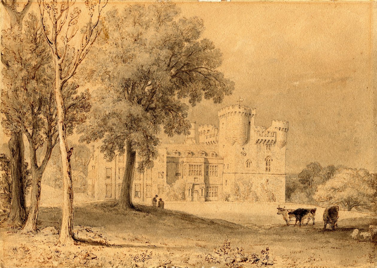 Belsay Castle, Northumberland (kağıt üzerinde mürekkep ve kurşun kalem (kart üzerinde)) by Edward Swinburne