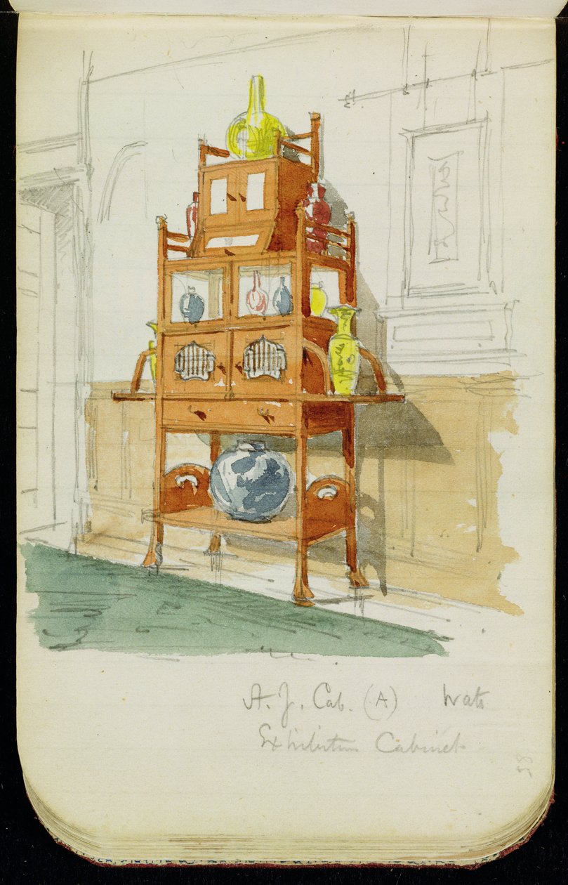 Sergi Dolabı, c.1860s-70s (kağıt üzerine wc ve kalem) by Edward William Godwin
