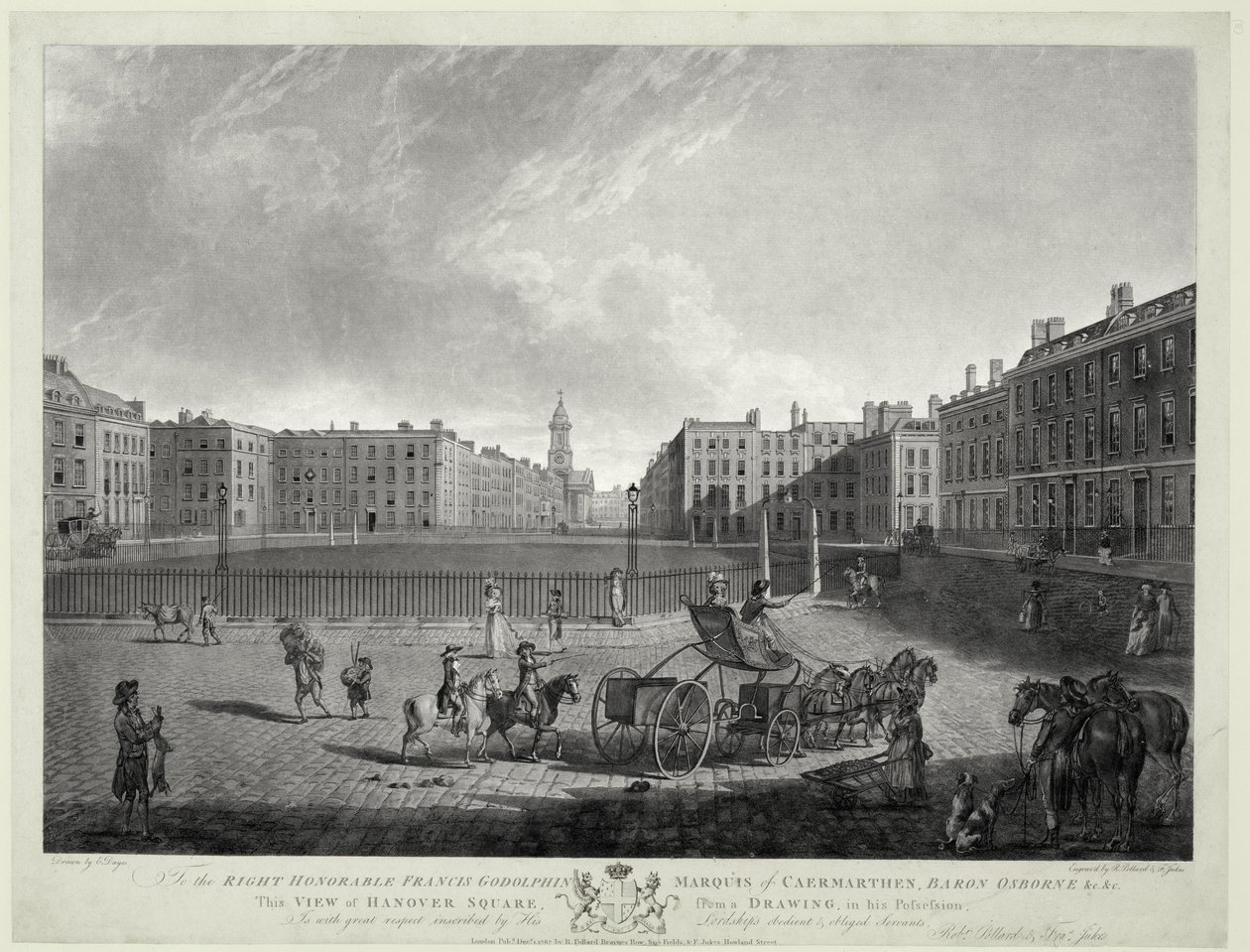 Robert Pollard (1755-1838) ve Francis Jukes (1747-1812) 1787 (gravür ve aquatint) tarafından oyulmuş Hanover Meydanı