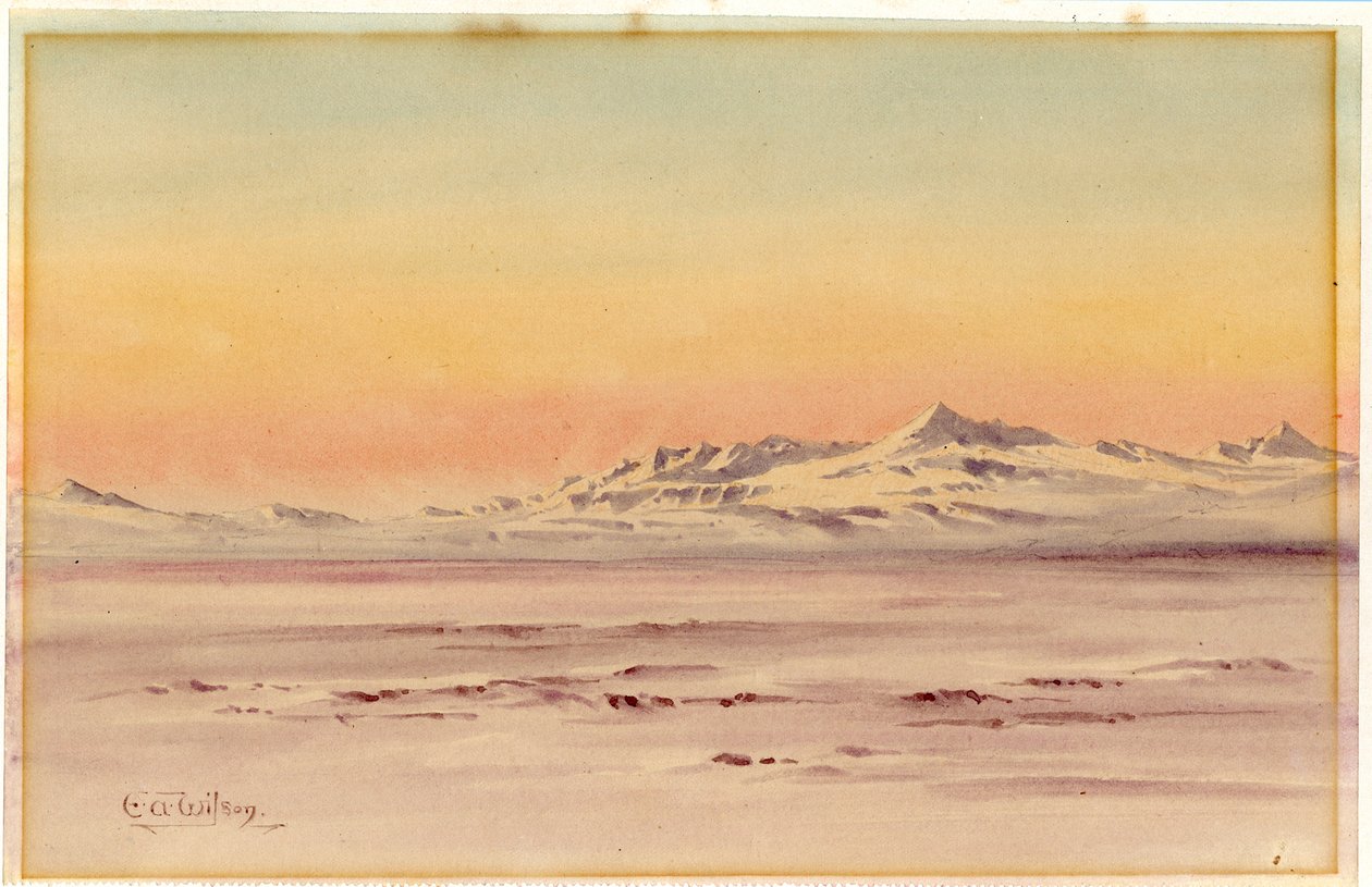 Antarktika kıyı sahnesi, 1901-04 (kağıt üzerinde wc) by Edward Adrian Wilson