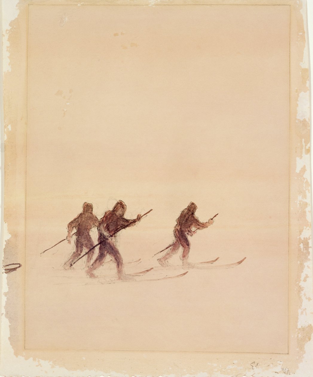 Men on Skis (kalem ve mürekkep ve kağıt üzerine sulu boya) (ayrıca bkz. 4385) by Edward Adrian Wilson