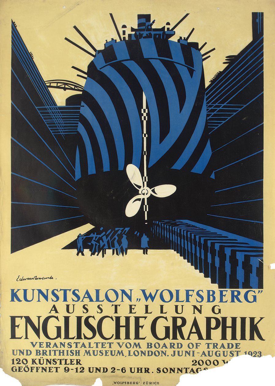 Ticaret Kurulu ve British Museum için İngiliz Grafikleri sergisi için Alman afişi by Edward Alexander Wadsworth