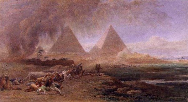 Kum Fırtınası Tarafından Üstlenilen Bir Kervan, Mısır (kağıt üzerine suluboya ve guaj boya) by Edward Angelo Goodall