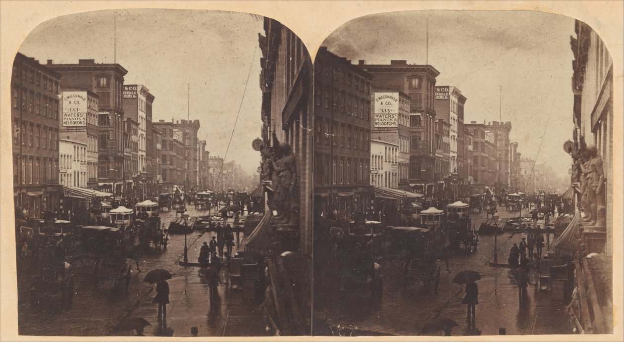 Broadway in the Rain, muhtemelen 308 veya 310 Broadway, New York City, yak. 1860