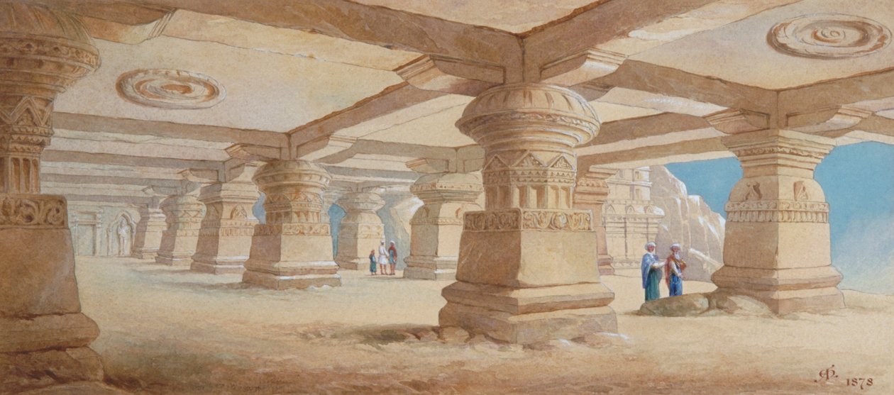 'Rock Cut Tapınağı, Ellora', Maharashtra, Hindistan, 1878 by Edward Arthur Heffer