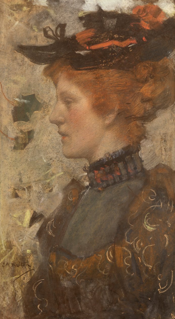 Bayan Elizabeth D. Reid'in Portresi (kağıt üzerine pastel) by Edward Arthur Walton