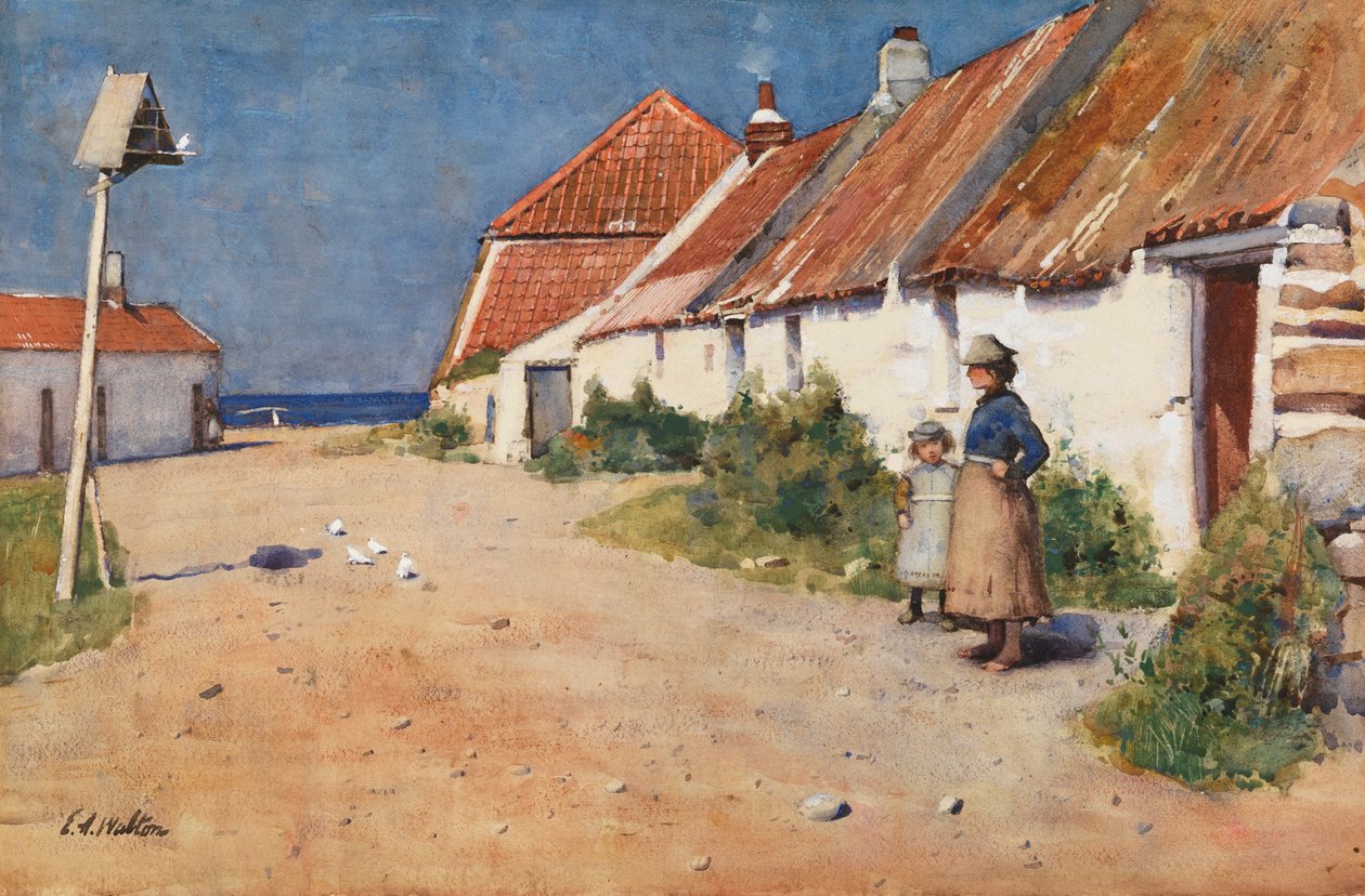 Güvercinlikli Sahil Kulübeleri (kağıt üzerine suluboya) by Edward Arthur Walton