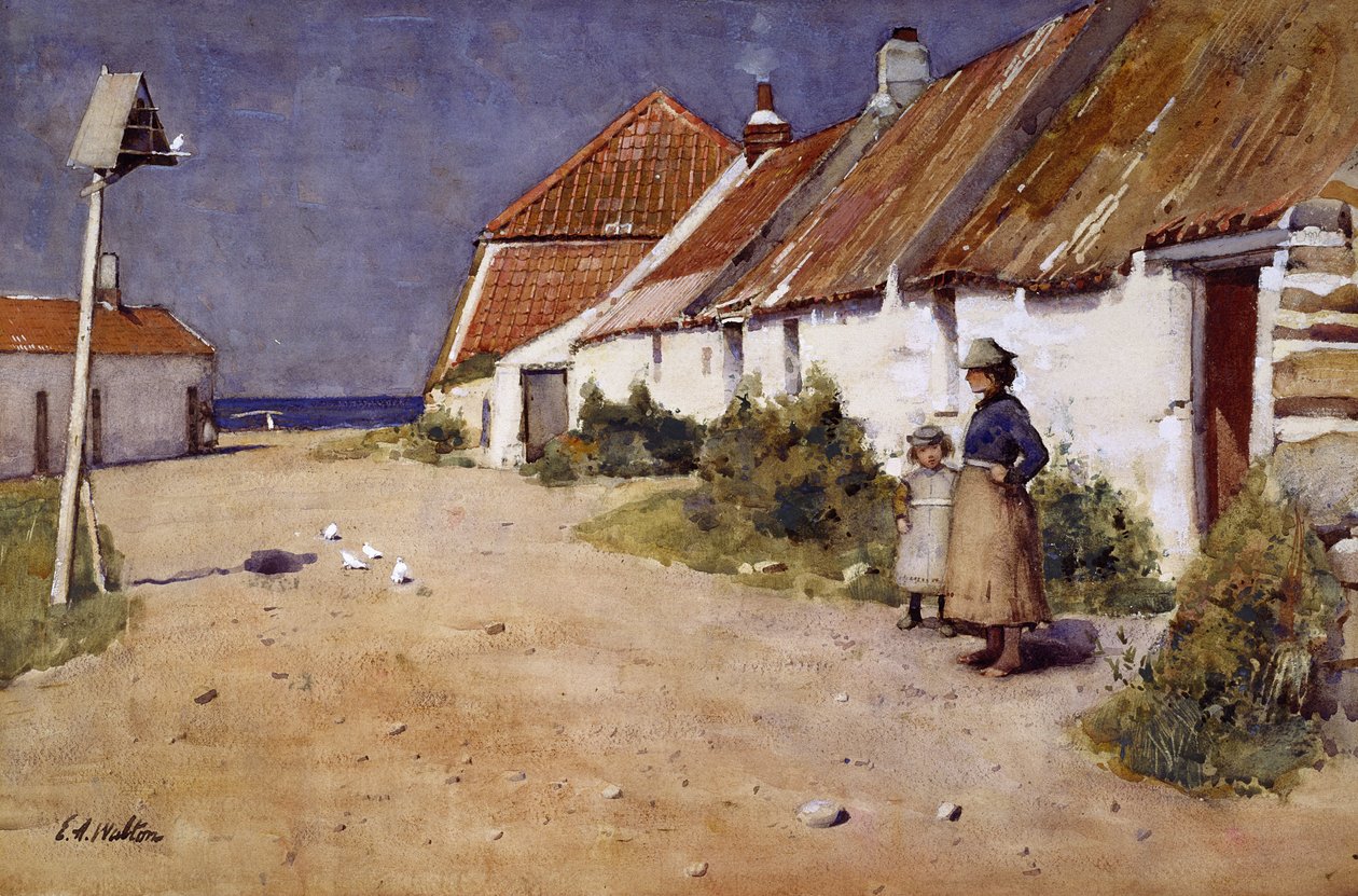 Güvercinlikli sahil kulübeleri (kağıt üzeri sulu boya) by Edward Arthur Walton