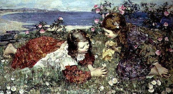 Kelebekler (panelde yağ) by Edward Atkinson Hornel