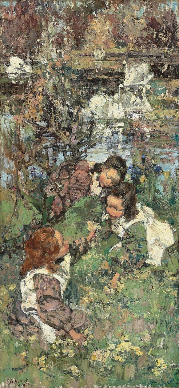 kızlar ve kuğular by Edward Atkinson Hornel