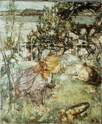 bir meyve bahçesinde kızlar by Edward Atkinson Hornel
