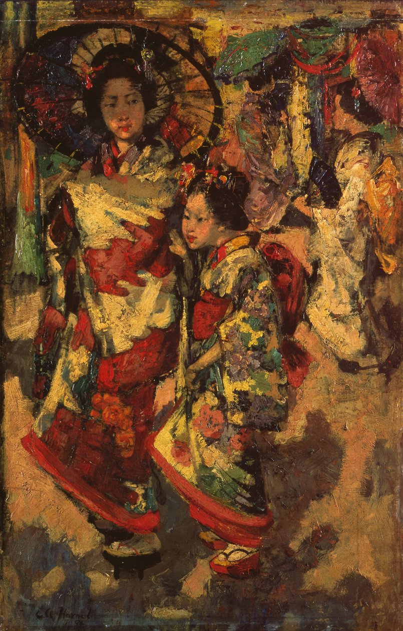 iki geyşa kız by Edward Atkinson Hornel