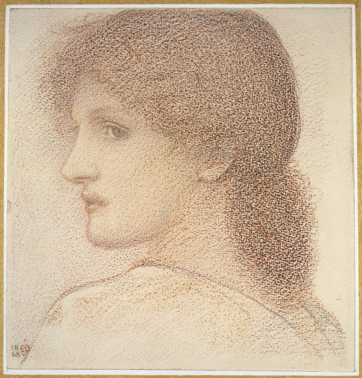 Sola Dönmüş Bir Kadın Başı Üzerine Bir Çalışma, 1868 (kağıt üzerinde kırmızı tebeşir) by Edward Burne Jones