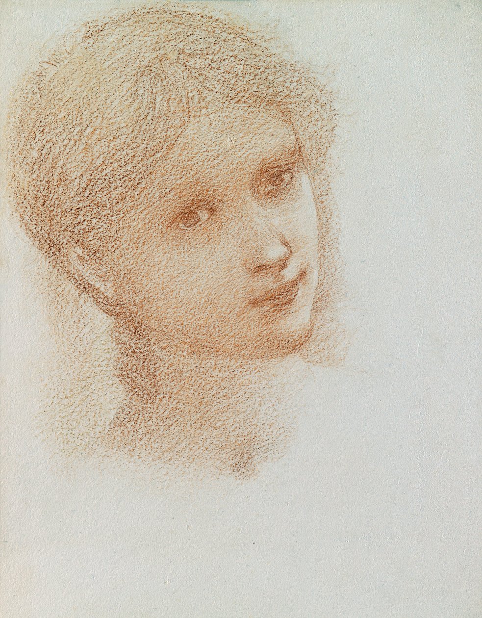 Bir Kızın Baş Çalışması, c.1865-6 (kağıt üzerinde kırmızı tebeşir) by Edward Burne Jones