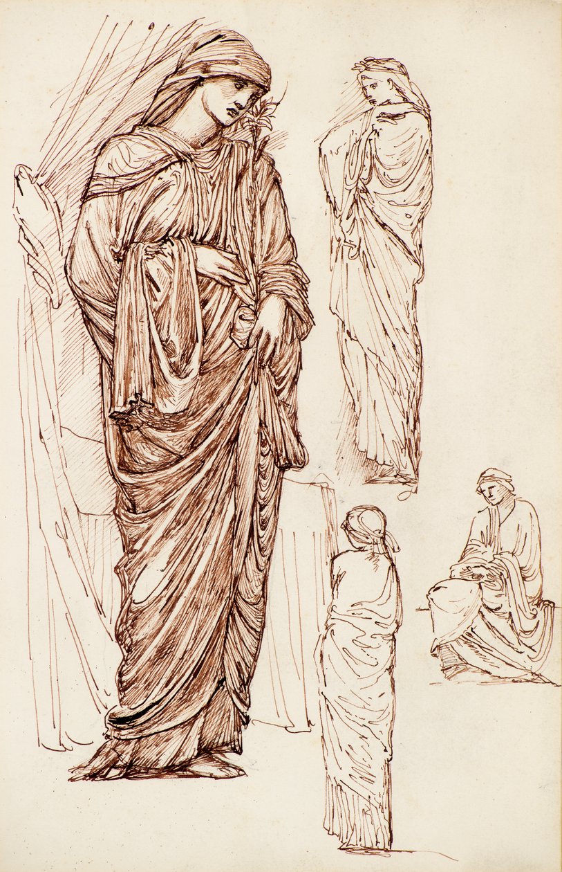 Meryem Ana ve St Elizabeth, Elbiseli Figürler by Edward Burne Jones