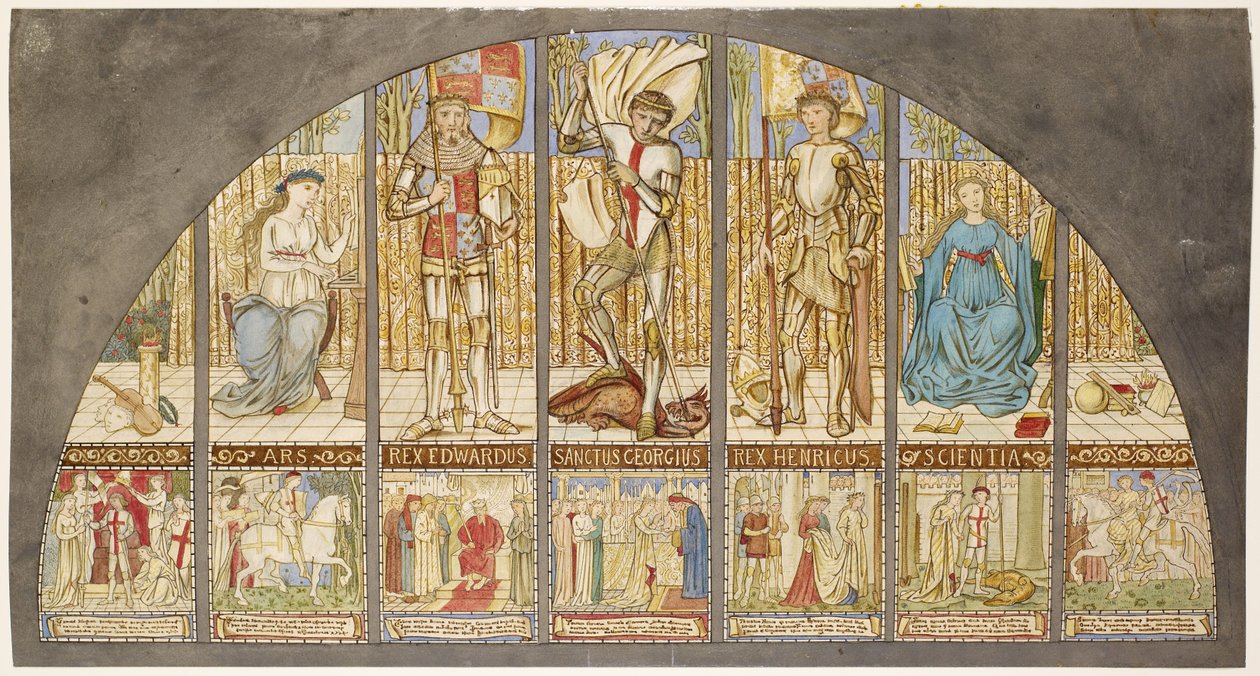 Güllerin Savaşları - Edward IV, Henry VI, Alegori ile Aziz George by Edward Burne Jones