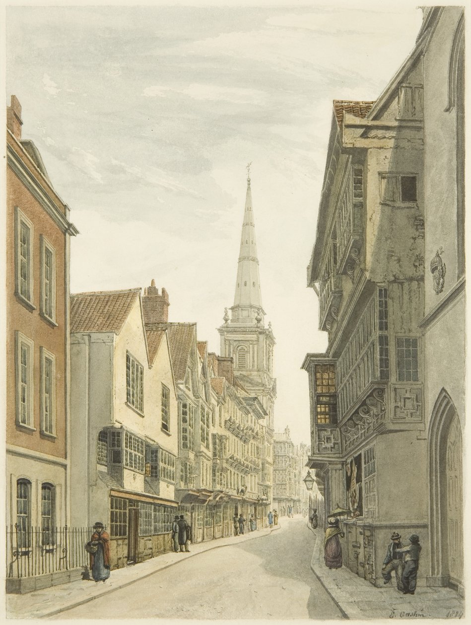 Broad Street (kağıt üzerine kalem ve sulu boya) by Edward Cashin