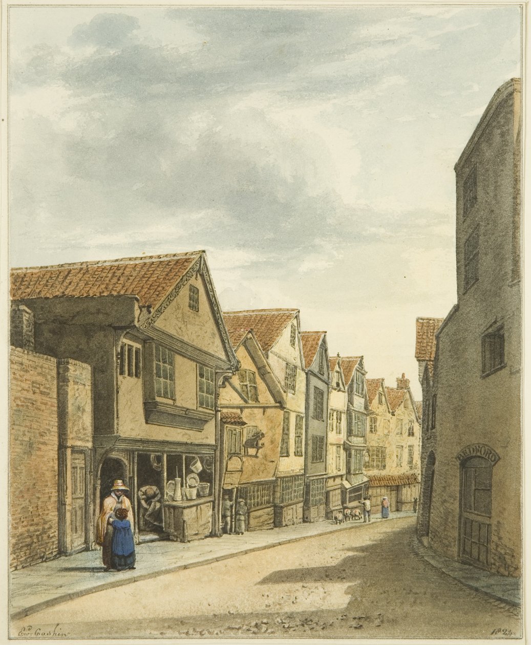 Castle Mill Street (kağıt üzerine kurşun kalem ve sulu boya) by Edward Cashin