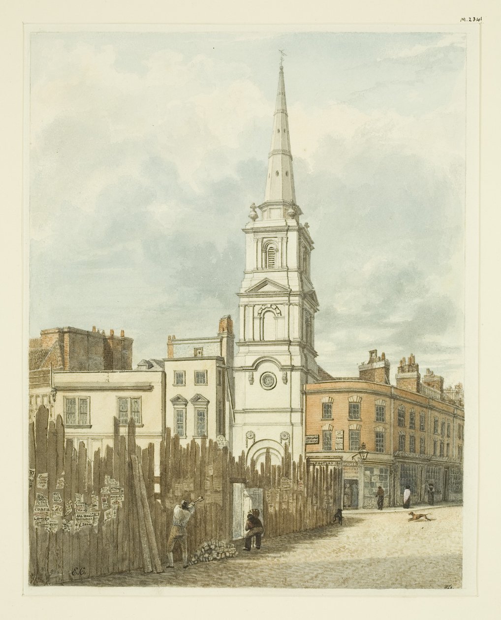 Yeni Konsey Evi binasından temizlenen site ile Borsadan Christ Church (kağıt üzerine kalem ve suluboya) by Edward Cashin