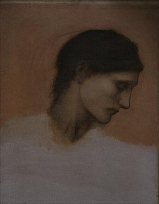 Bir Kızın Kafası çalışması (tuval üzerine yağlı boya) by Edward Coley Burne Jones