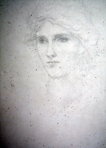 Baş Çalışması - Bessie Keane, c.1898 (kağıt üzerine kurşun kalem) by Edward Coley Burne Jones