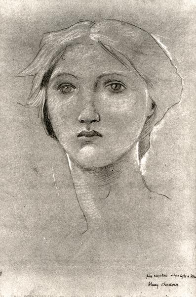Bir Kızın Başı, 1893-96 dolayları (kahverengi parşömen üzerine kabartmalı pastel boya) (s/b fotoğraf) by Edward Coley Burne Jones