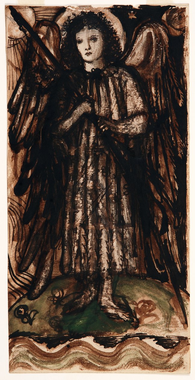 Elementlere Hüküm Eden Aşk, Vitray Tasarımı, c.1860-62 (kağıt üzerinde sepya ve yıkama) by Edward Coley Burne Jones