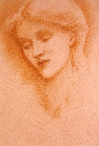 Genç Bir Kadının Portresi (kağıt üzerinde kırmızı tebeşir) by Edward Coley Burne Jones