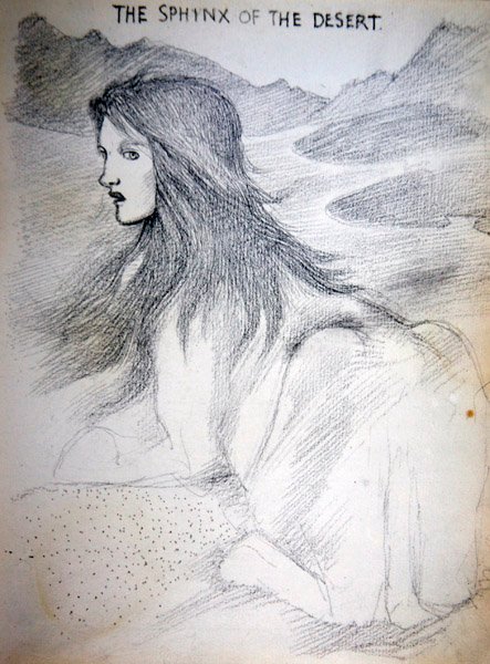 Çöl Sfenksi (kağıt üzerine kurşun kalem) by Edward Coley Burne Jones